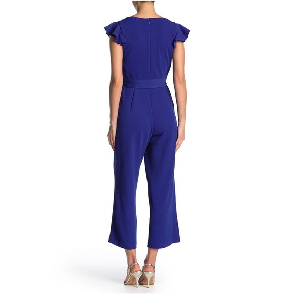 TAHARI Cobalt V-Neck Ruffle Sleeve Jumpsuit 8 NEW - Picture 2 of 10